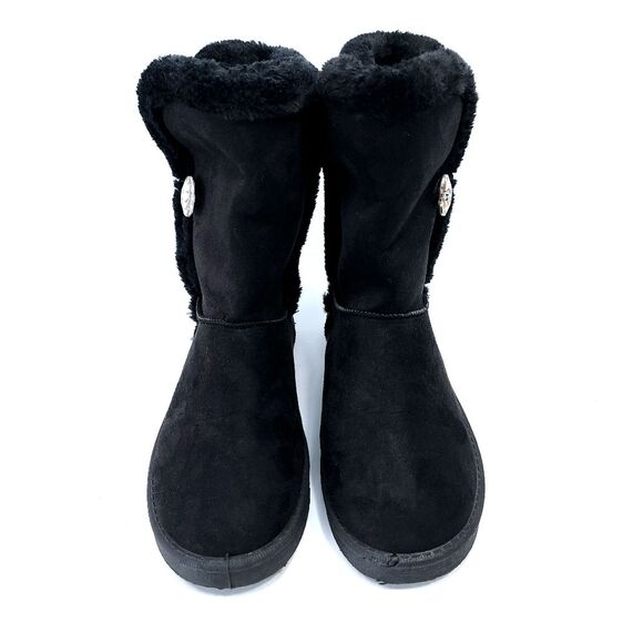 Sag Habor Black Bailey Button Bling Faux Suede Fur Lined Boots Sz 9 - Picture 3 of 9